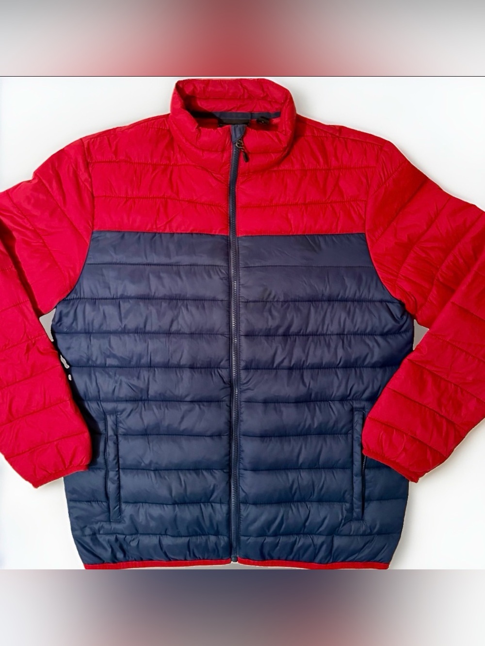 Swiss Tech Puffer Jacket Mens M Puffer Red Blue Packable Water Repellant